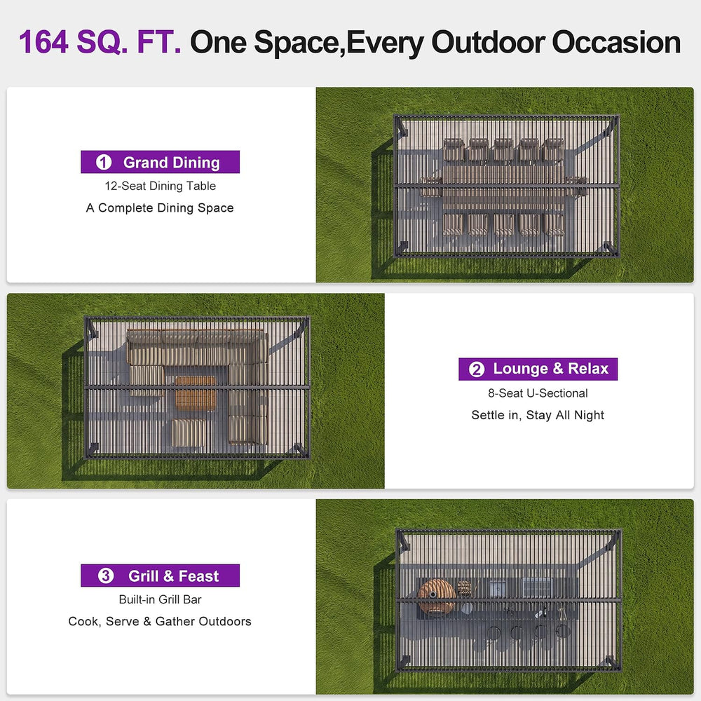 PURPLE LEAF 92KS Aluminum Pergola 10' x 16' with LED Strip Lights, Gray