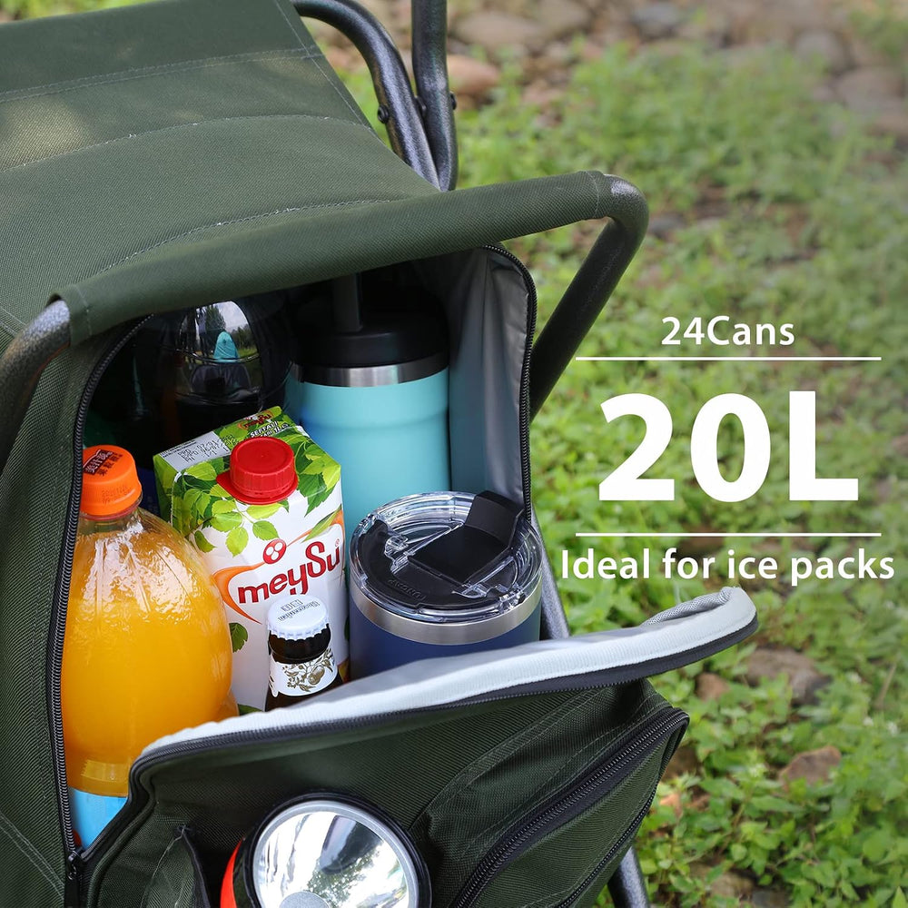 Portal Backpack Cooler Chair with Backrest, Portable Folding Stool