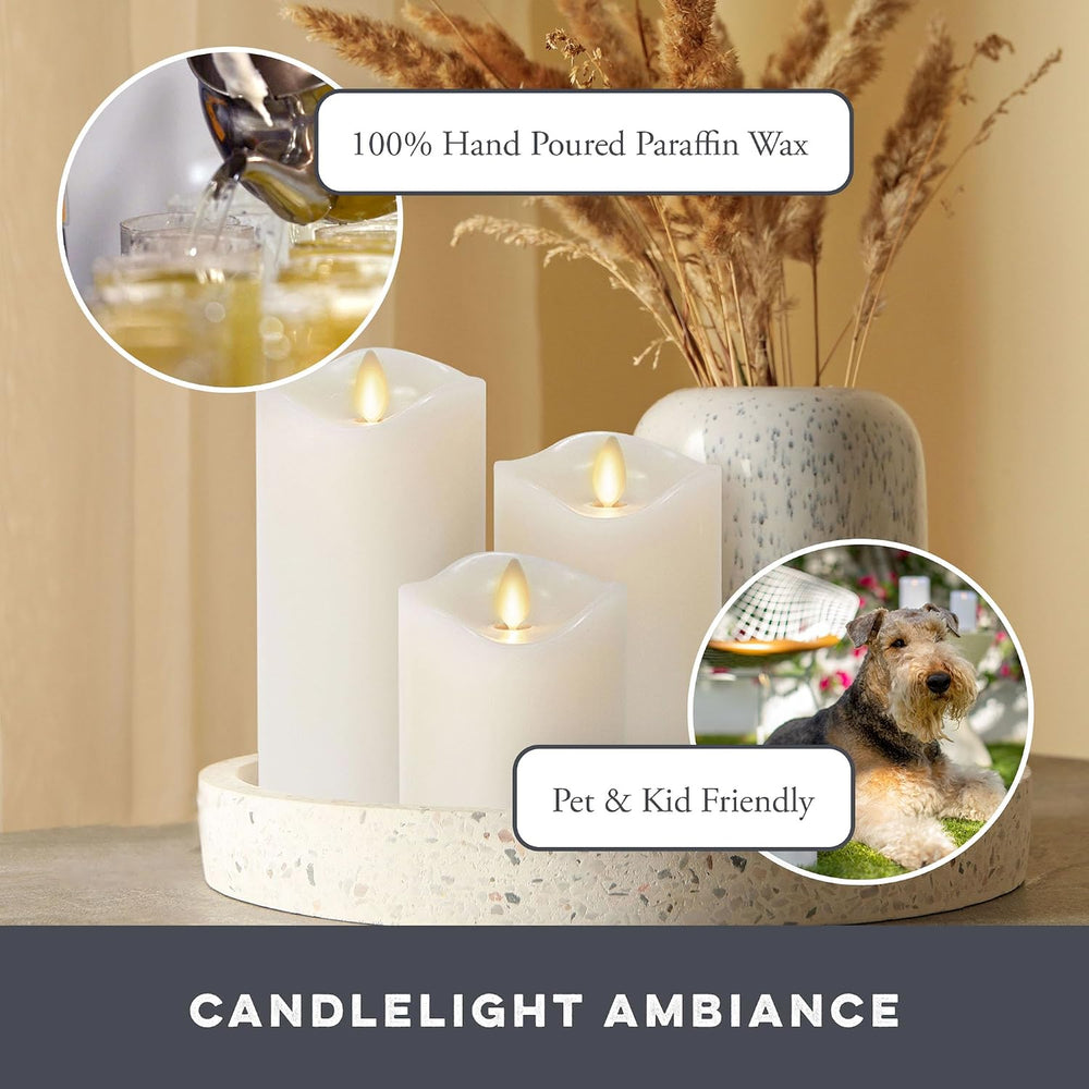 Matchless Candle Co. Flameless Moving Flame Pillars, Unscented Wax Melted Edg...