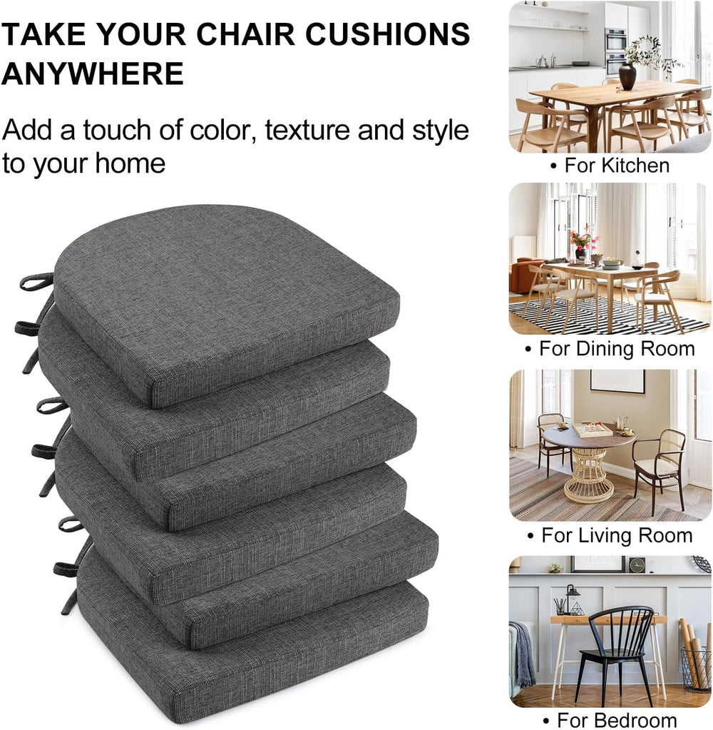 Wellsin Chair Cushions for Dining Chairs 6 Pack - Kitchen Chair Cushions with...