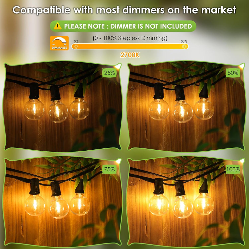 Mlambert 100Ft LED Outdoor String Lights, Dimmable Patio Lights, Waterproof S...