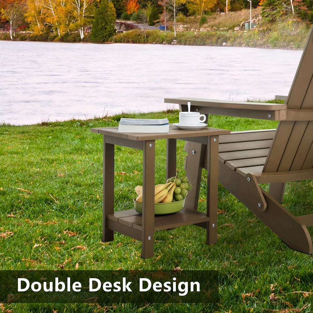 Meluvici Double Adirondack Outdoor Side Table Weather Resistant, Outdoor Rect...