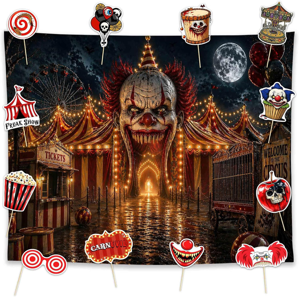 Allenjoy 118" x 95" Halloween Horror Clown Photography Backdrop wit...