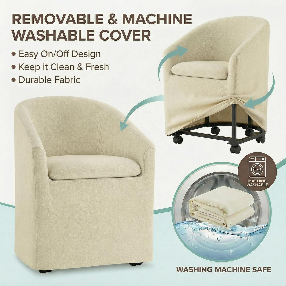 KISLOT Upholstered Dining Chairs with Casters, Washable Cover Modern Dining R...