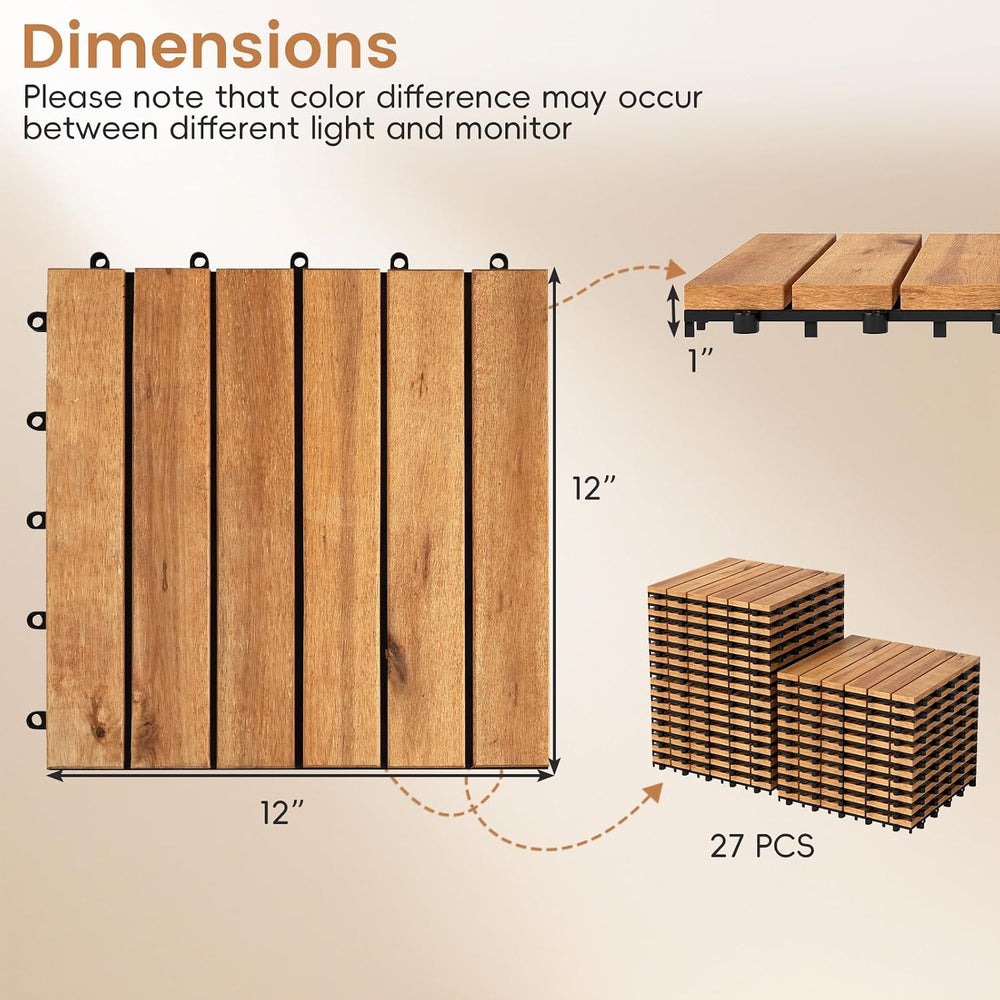 GIANTEX 27 PCS Acacia Wood Deck Tiles, Interlocking Patio Flooring Tiles