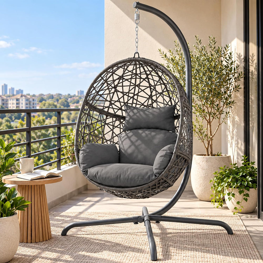 NICESOUL Swing Egg Chair with Stand, Bird Cage Patio Hanging Chair with Cushi...
