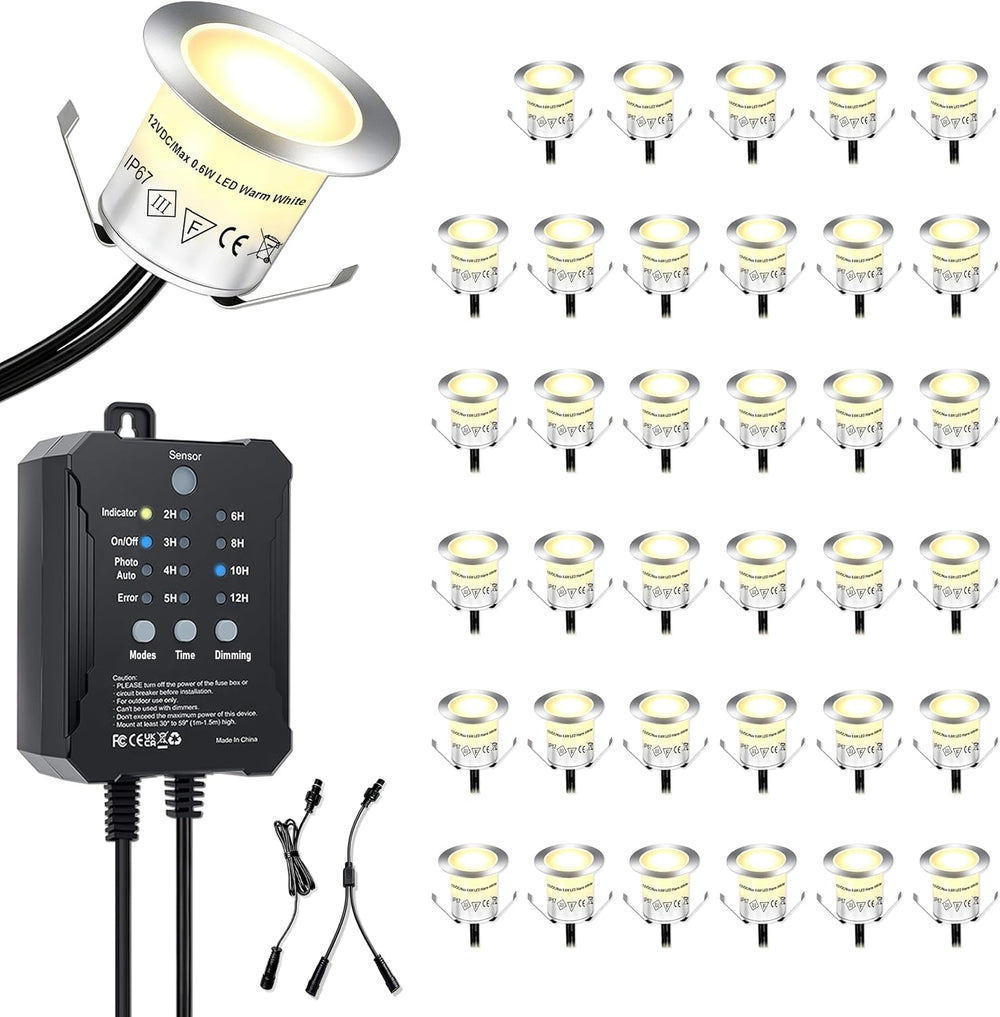 LED Deck Lights with Timer & Photocell, 36 Pack IP67 Waterproof Kit