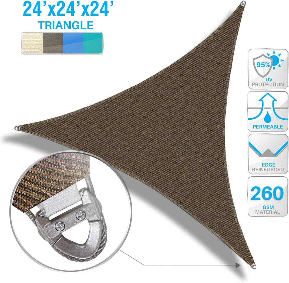 Patio Paradise 24' x 24' x 24' Brown Sun Shade Sail Super Ring Tr...