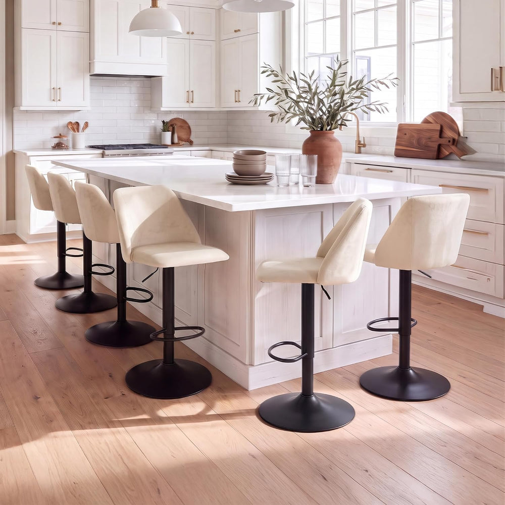 COLAMY Adjustable Upholstered Bar Stools Set of 3,360° Swivel Counter Height ...