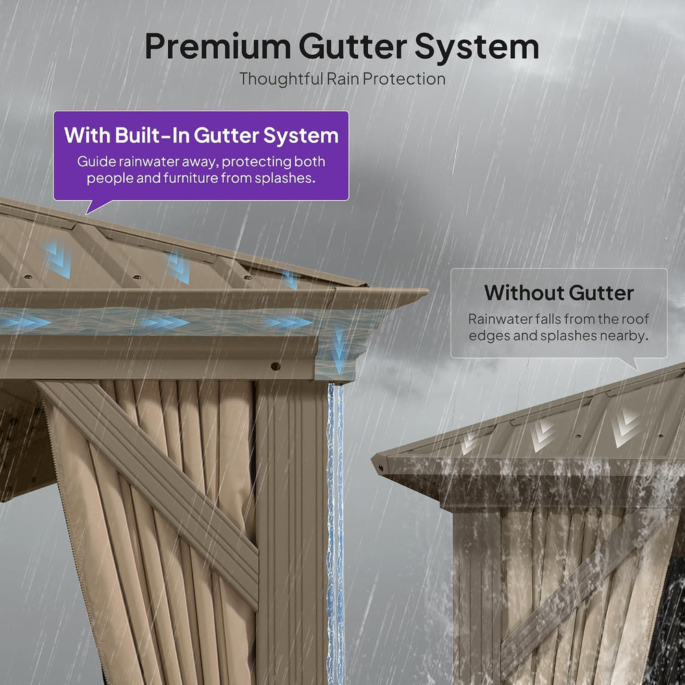 PURPLE LEAF Outdoor Hardtop Gazebo 14' x 24' Champagne Drainage System