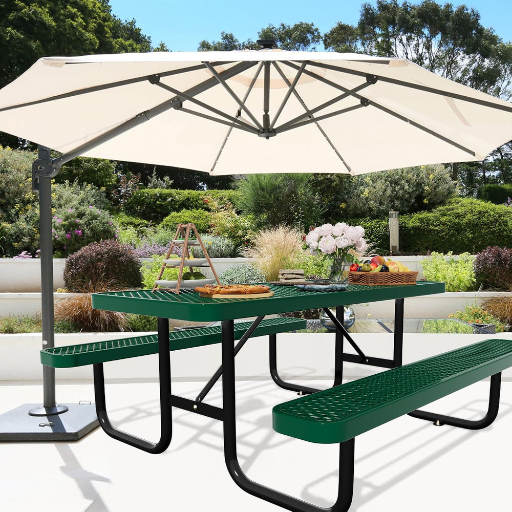 Picnic Tables for Outdoors,Commercial Metal Picnic Table Bench Set with Umbre...