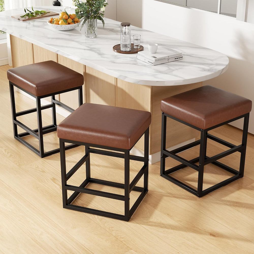 Bar Stools Set of 2, 24in Counter Height Barstools, Faux Leather Counter Stoo...