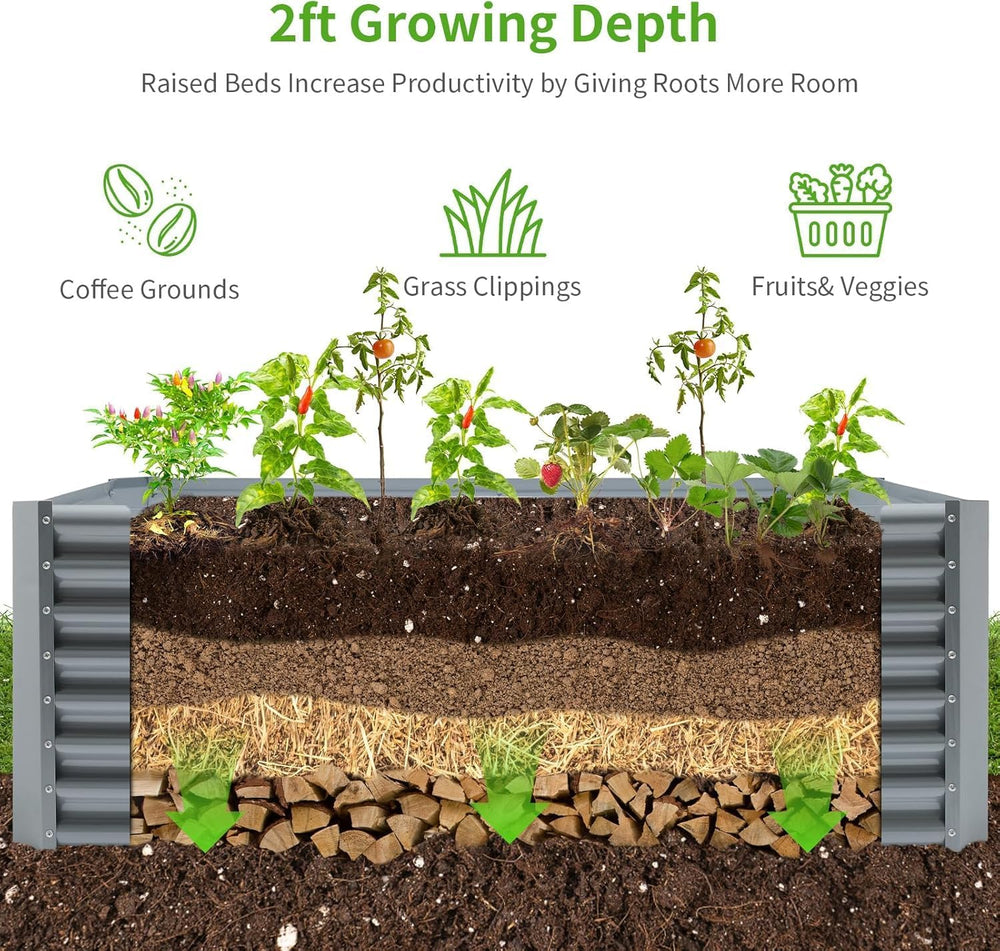 Land Guard 2 Pack 6×3×2 ft Galvanized Metal Raised Garden Bed, 2FT Deep Root ...