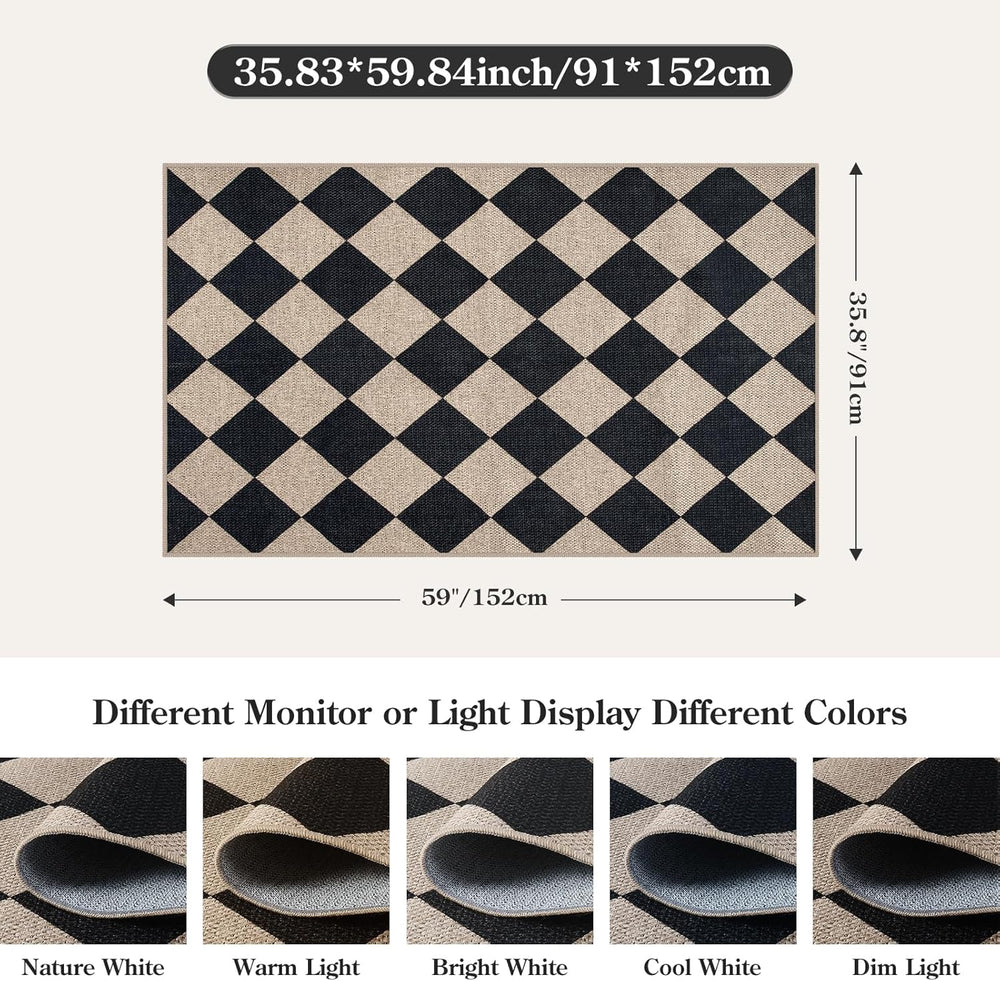 Lahome Checkered Easy Jute 3x5 Entryway Front Porch Rug, Black Diamond Indoor...
