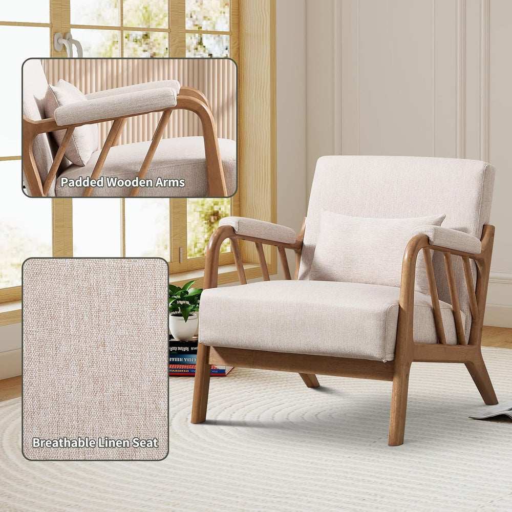 IOMOR Mid Century Modern Accent Chair with Solid Wood Frame Linen Fabric, Uph...