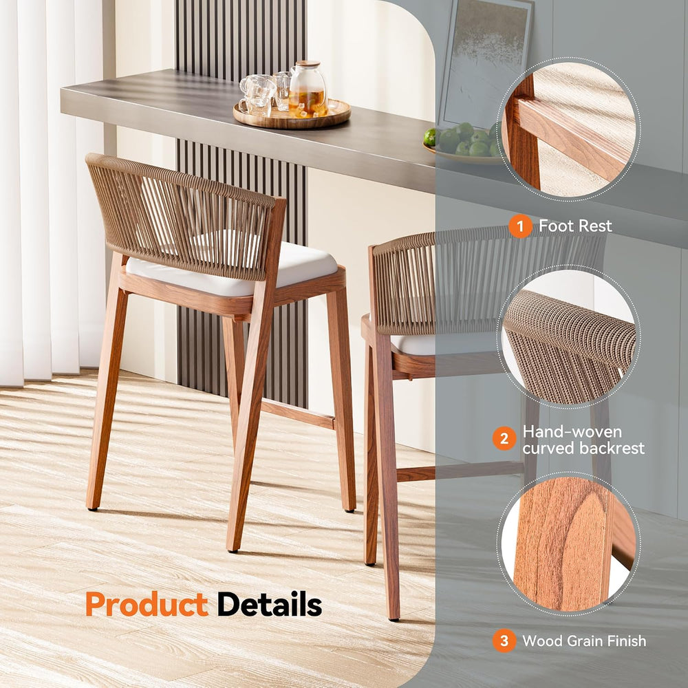 Modern Shade Chatham Outdoor Counter Height Bar Stool Set of 2 with Rope Wove...