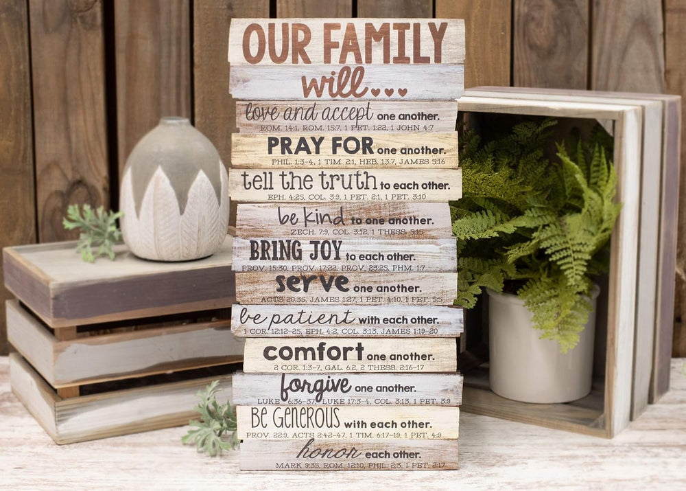 Lighthouse Christian Products Our Family Will Love One Another Rustic Stacked...
