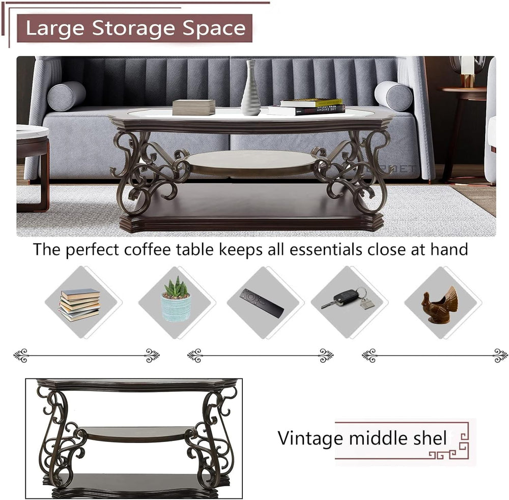 3 Piece Retro Coffee Table Set, Mid Century Modern Living Room Table Set, Tra...