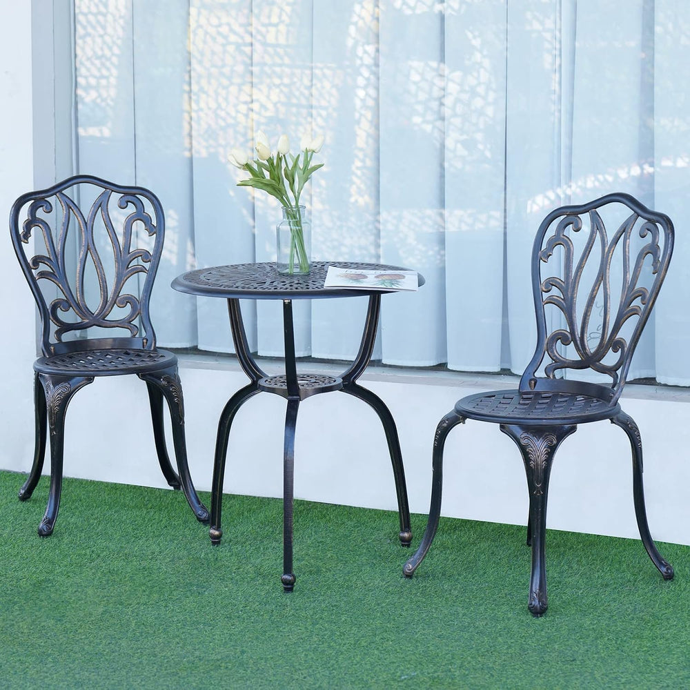 YKSY&YKSY 3-Piece Patio Bistro Furniture Set Cast-Aluminum Bistro Table S...