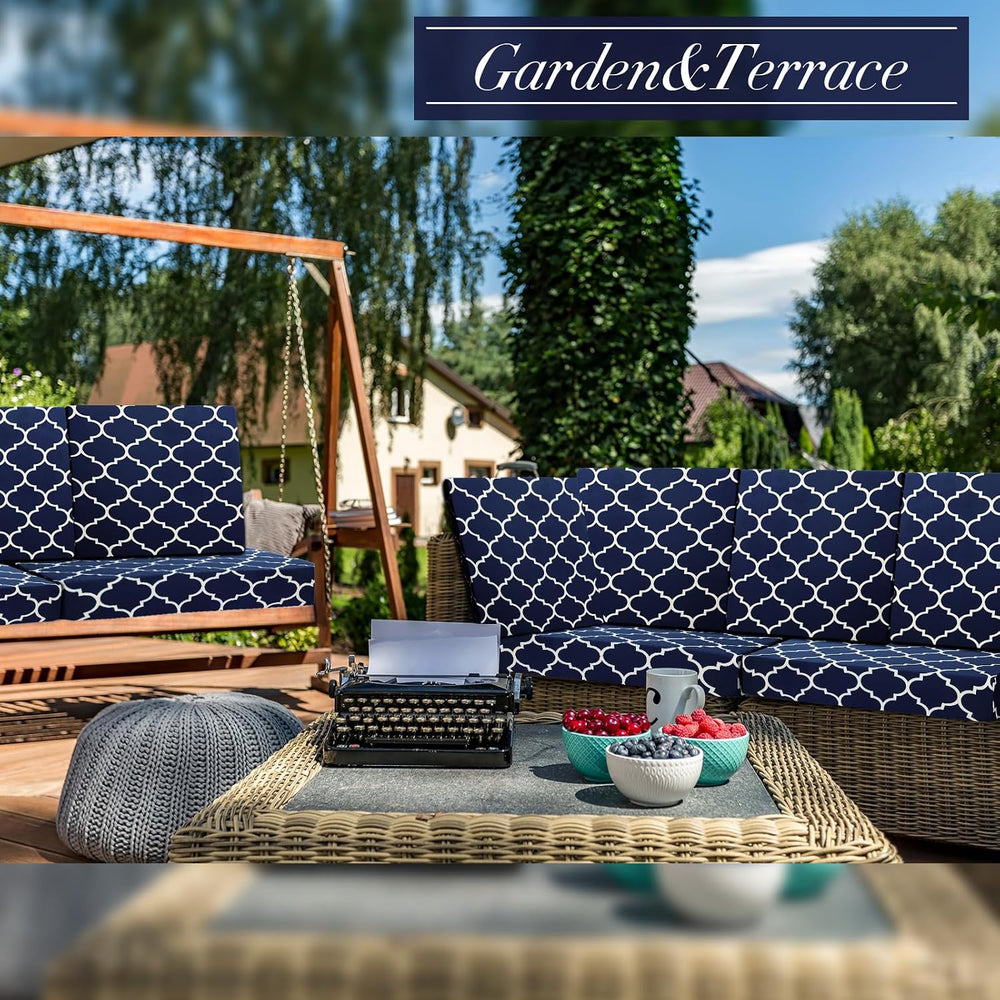 Newwiee 8 Pcs Outdoor Patio Cushion Covers,Stretch Waterproof Replacement Cov...