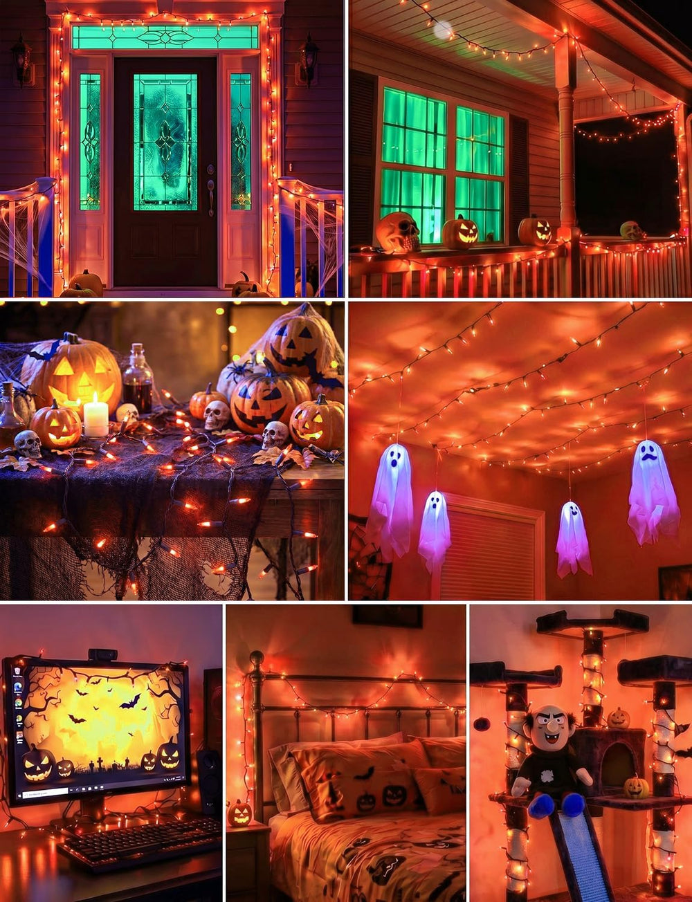2Pack Orange Outdoor Halloween Lights, 39Feet 100 LED Mini Lights with 8 Ligh...