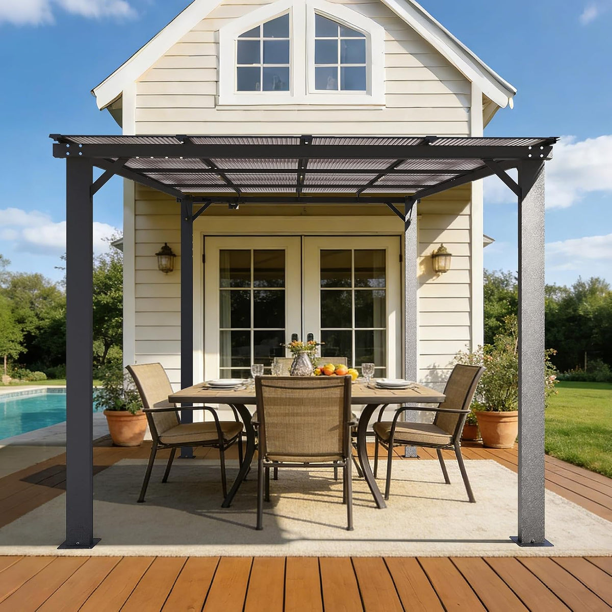 8' wall‑mounted patio pergola gazebo w/sloped roof hardtop on a desk or shelf