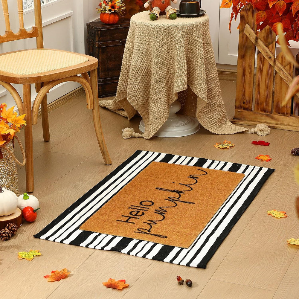 Duraaamo 2 Pcs Fall Front Door Mats, Hello Pumpkin Coir Doormat, Non Slip