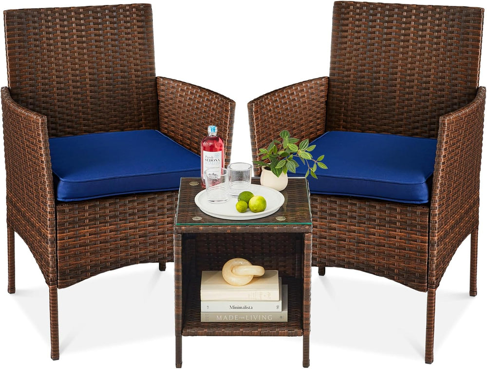 Best Choice Products 3-Piece Outdoor Wicker Conversation Bistro Set, Space Sa...