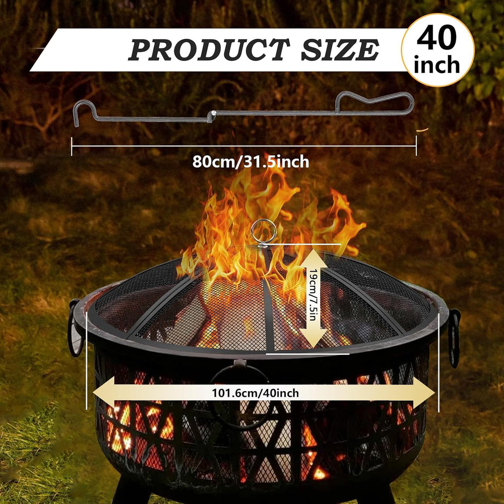 Fire Pit Spark Screen, 40 Inch Diameter Fire Pit Screen with Handle & Pok...