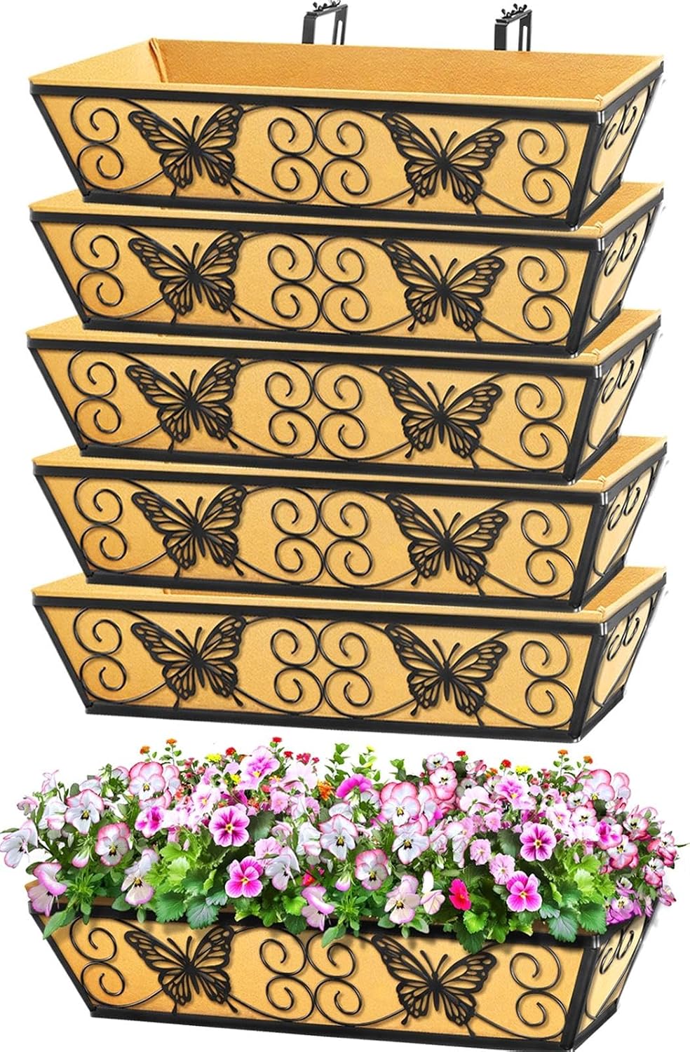 6 Pack 24 Inch Window Boxes Planters Railing Planter Box with Adjustable Brac...