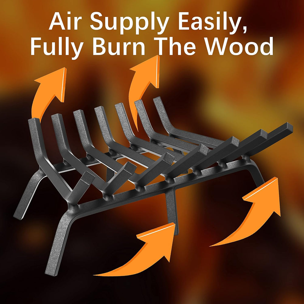 Mr IRONSTONE Fireplace Grate 24 inch Solid Steel Heavy Duty Firewood Log Burn...