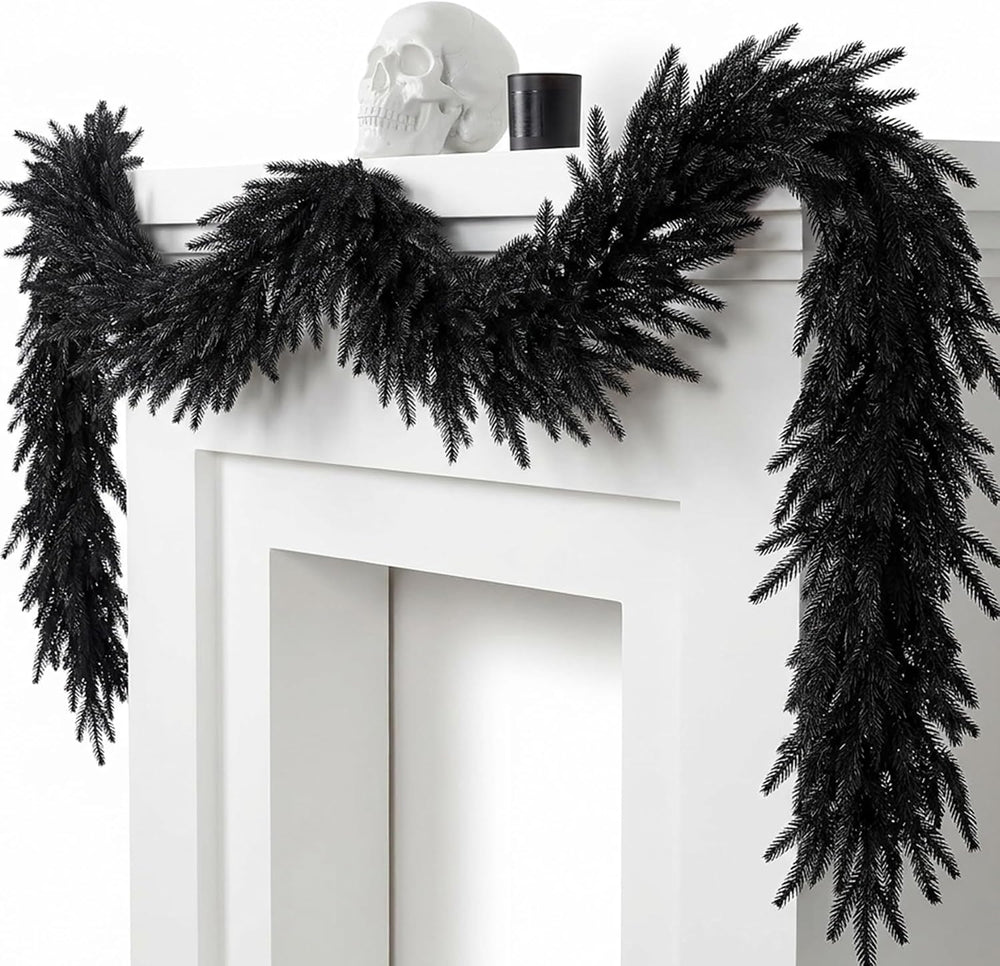 2 Pcs 6ft Black Halloween Norfolk Pine Garland,Vine Twig Mantle Decoration