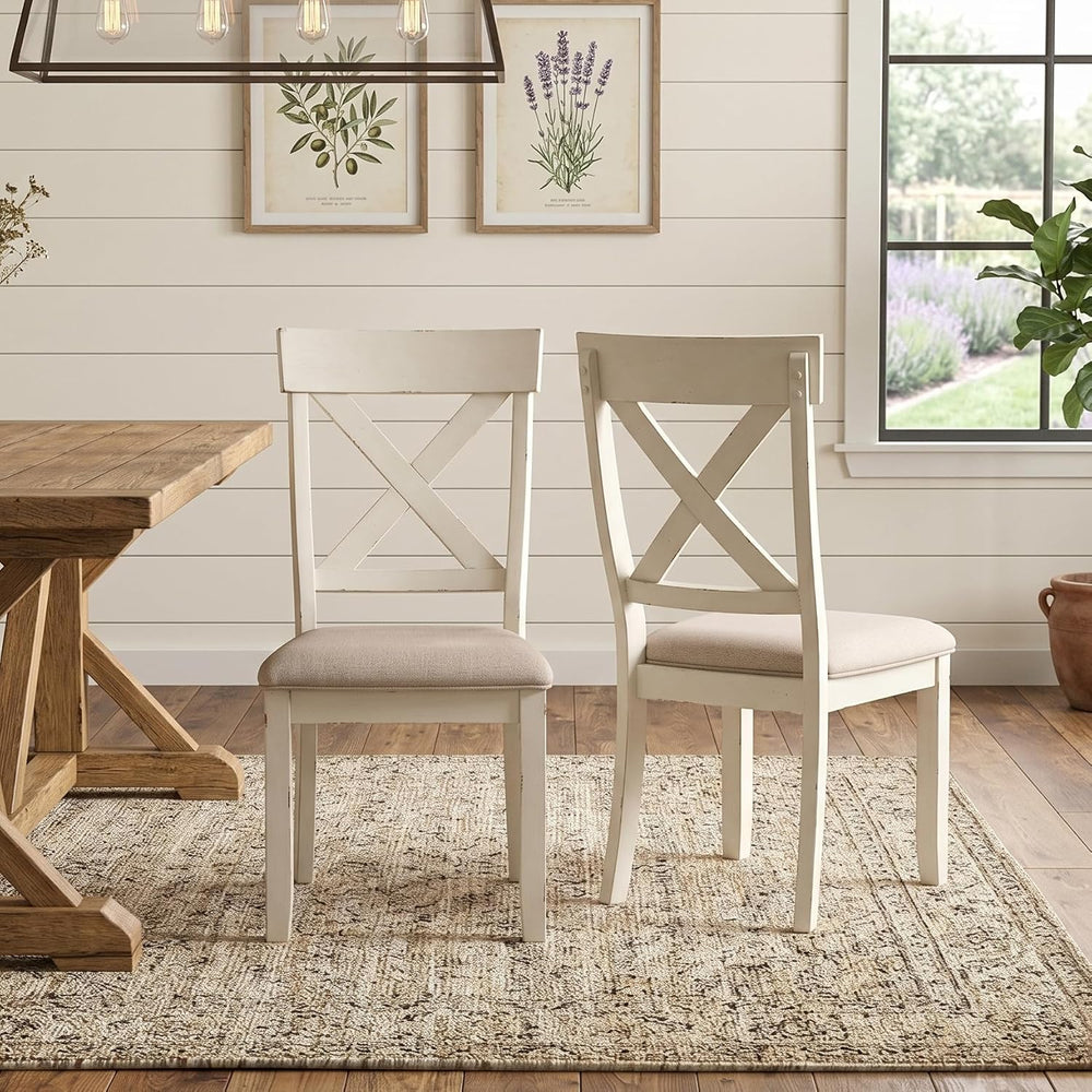 Roundhill Furniture Prato 5-Piece Round Dining Table Set with Cross Back Chai...
