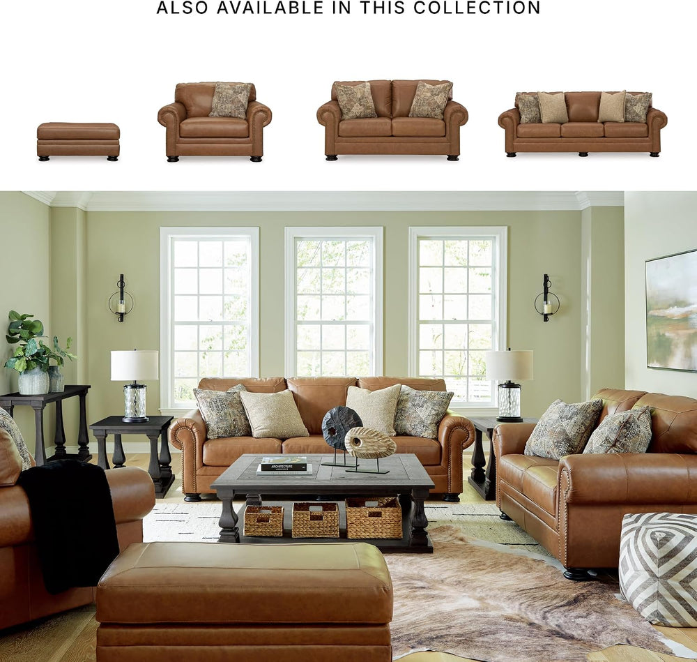 Signature Design by Ashley Carianna Rectangular Leather Ottoman, Caramel