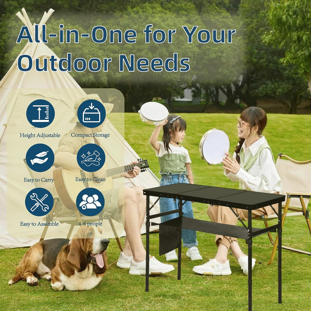 LOFTEY 3 ft Folding Camping Table, Portable Camp Table, Adjustable Height