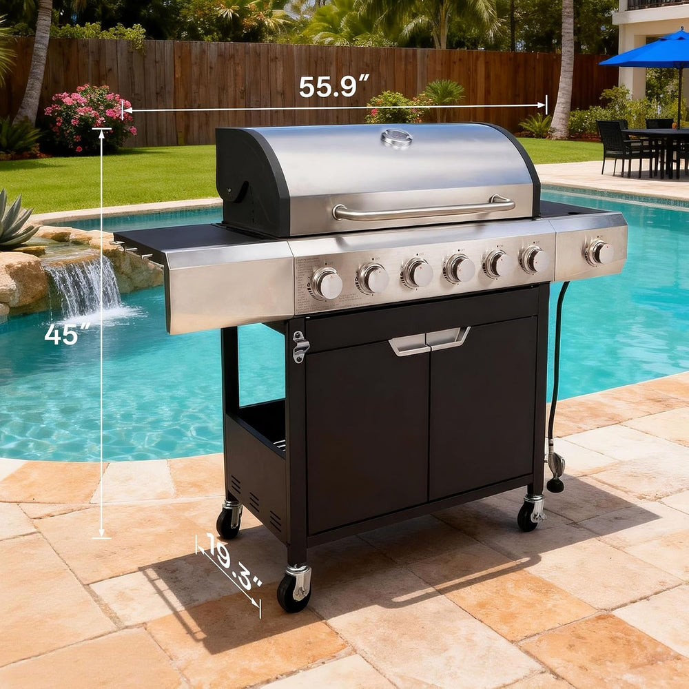 Endark 6-Burner Propane Gas Grill – 68,500 BTU Stainless Steel BBQ with Side ...