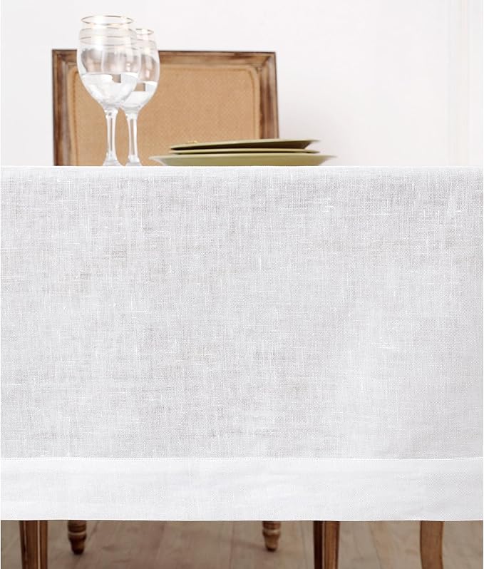 Solino Home Linen White Tablecloth 60 x 132 Inch - 100% Pure Linen Rectangula...