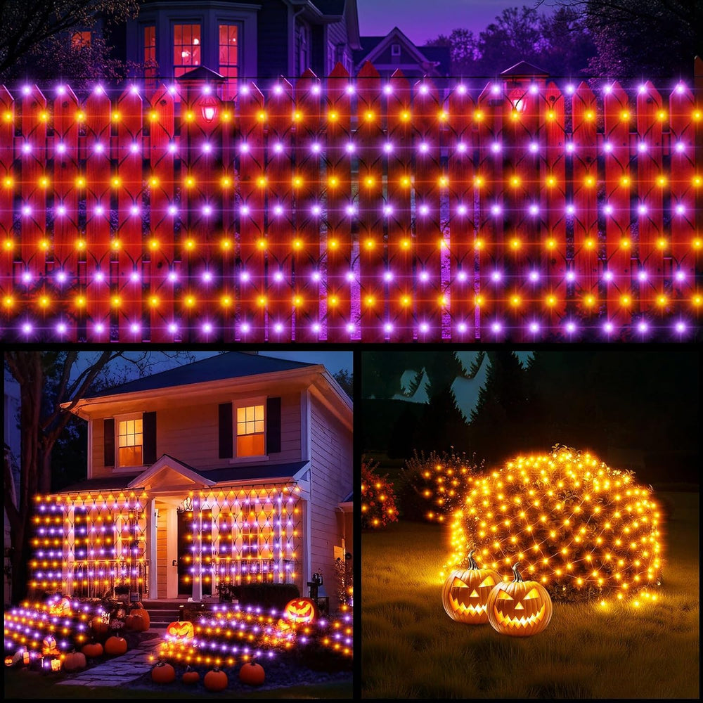 HYH Halloween Net Lights Outdoor 360 LED 12x5 FT Bush Orange Purple Light