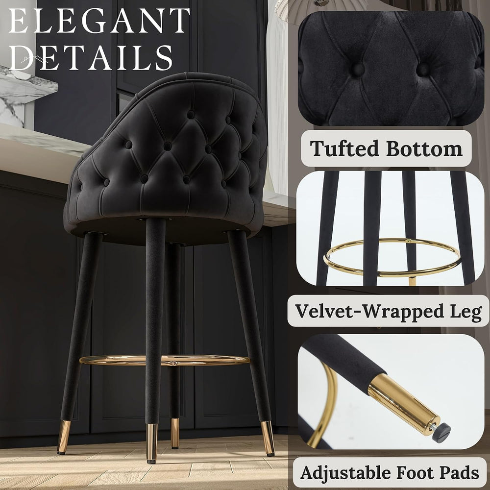 Hyfirm Upholstered Tufted Bar Stools Set of 6, 26" H Velvet Counter Heig...