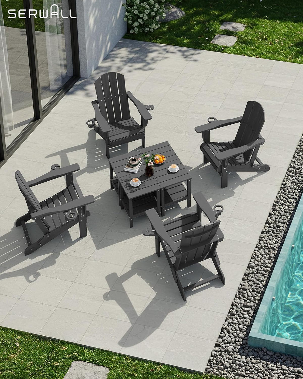 SERWALL 2-Tier HDPE Outdoor Side Table, Weatherproof Rectangular Adirondack S...