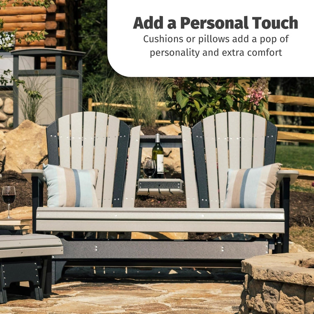 LuxCraft 5' Adirondack Double Glider Bench, 2 Person Outdoor Glider Chair...