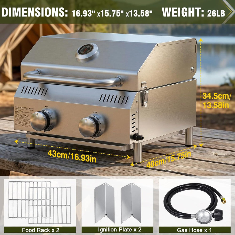 Bestfire Tabletop 2-Burner Gas Grill, 20,000 BTU Stainless Steel Portable Pro...