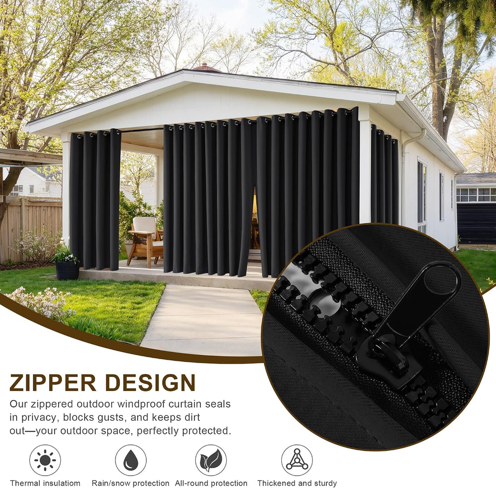 RYB HOME Fade-Resistant Outdoor Curtains for Patio Waterproof with Zipper