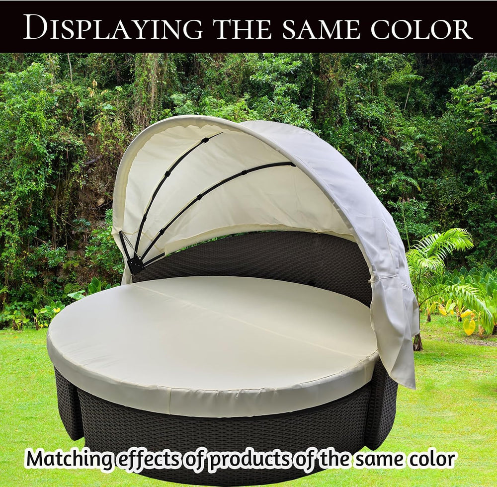84" Round Daybed Canopy Replacement Fabric, Patio Rattan Wicker Sunbed T...
