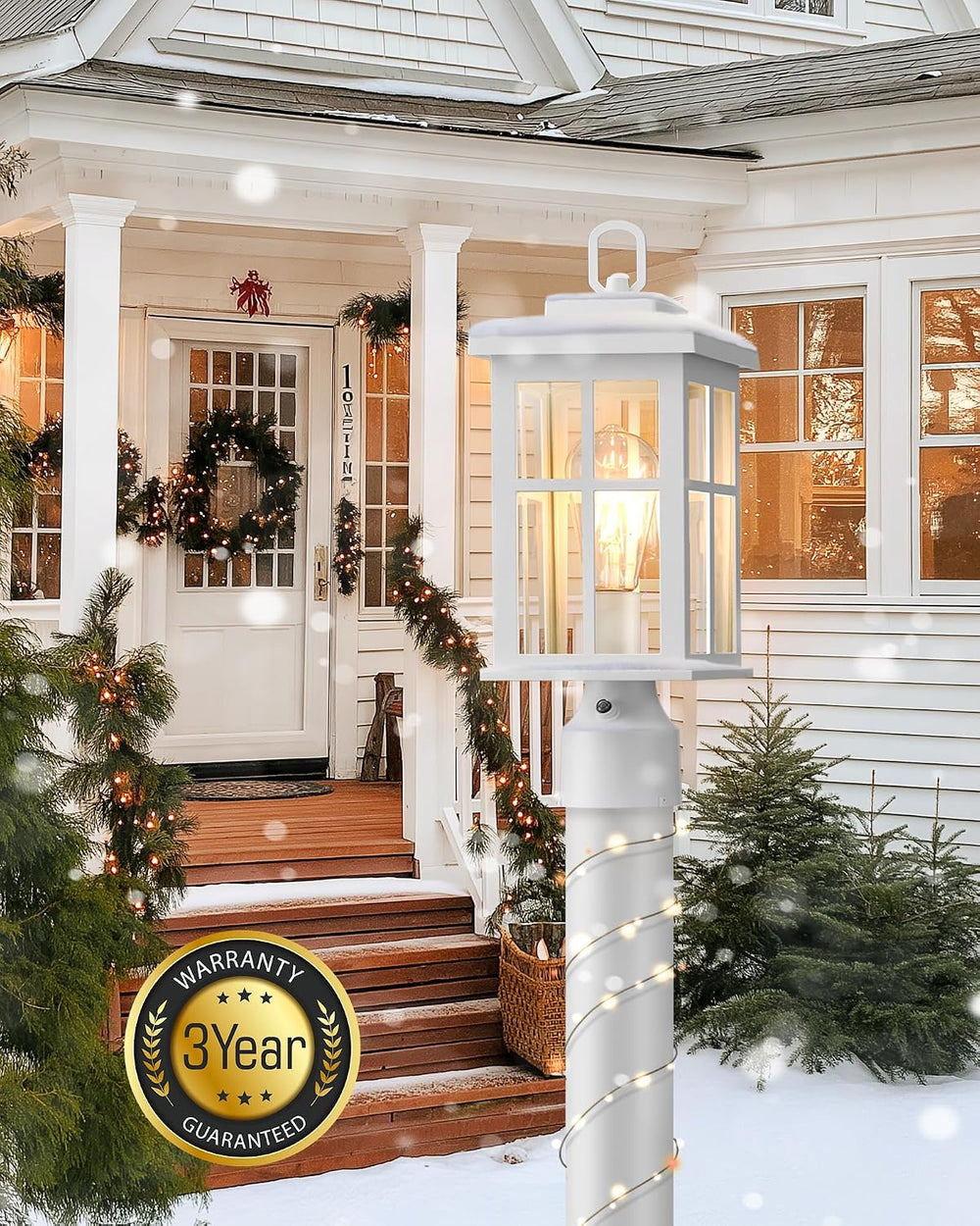 Dusk to Dawn Outdoor Post Lights, White Post Lights Outdoor with Pier Mount B...