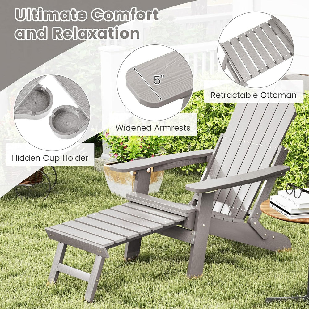 Giantex Folding Adirondack Chair, All-Weather Lounge Chair with Adjustable Ba...