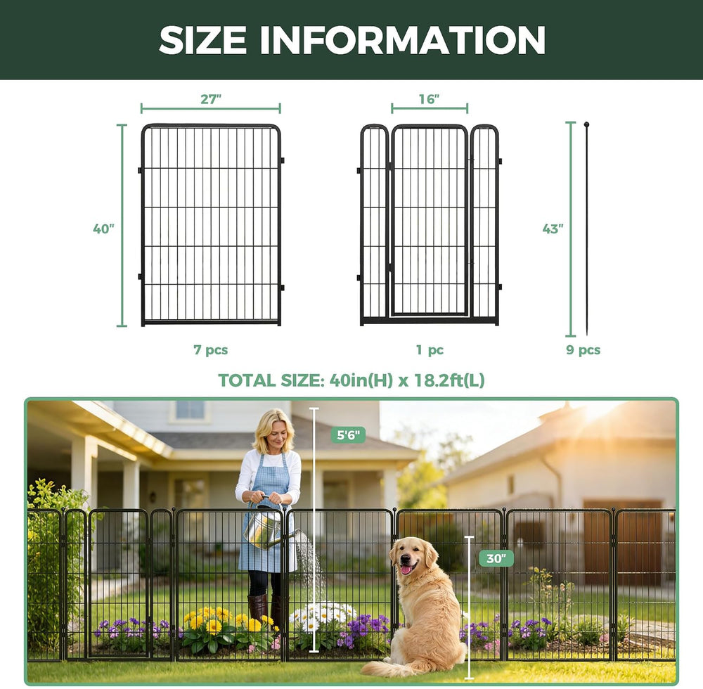 FXW No Dig Garden Fence, Outdoor for Yard, 40in(H) x 18.2ft(L), 8 Panels