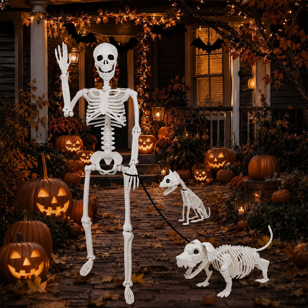 36" Halloween Skeleton Decorations - 3FT Posable Skeleton with Dog &...