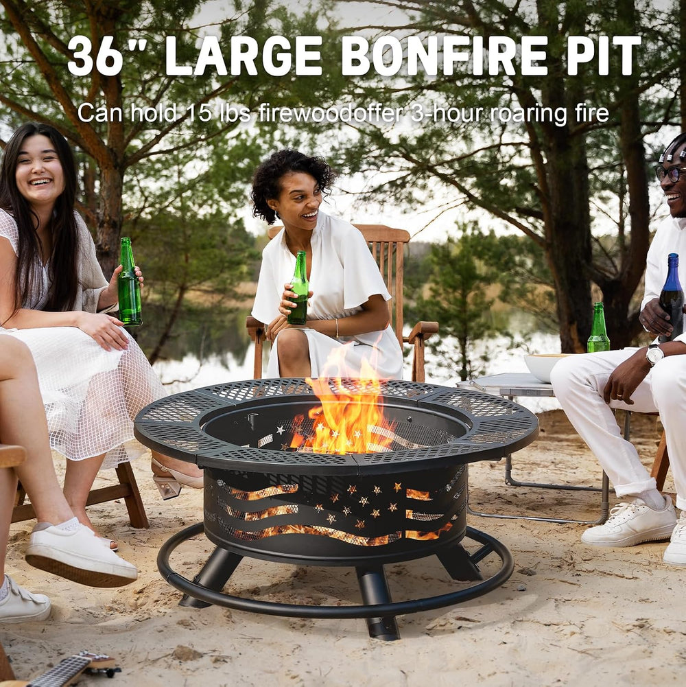 Panovue 36 Inch Fire Pit with 2 Cooking Grates, Grill Fire Pit with Lid