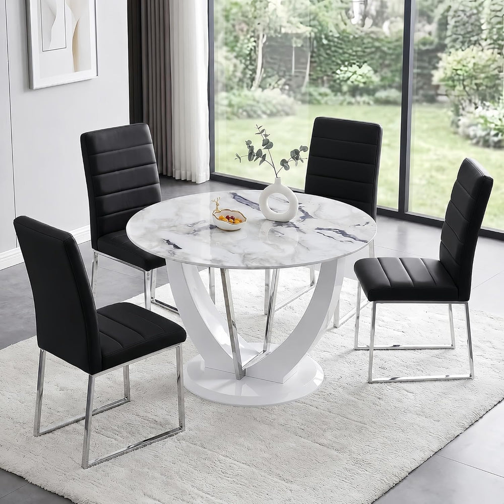 Modern 5 Piece Round Dining Table Set for 4, 47.2" White Faux Marble Kit...